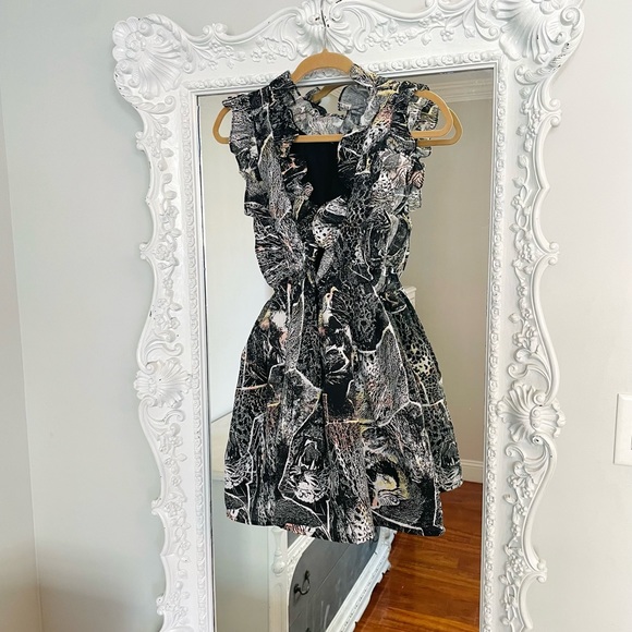 SALE New York Couture Handmade VINTAGE Fabric Cheetah Ruffle Bib Dress - Picture 5 of 6